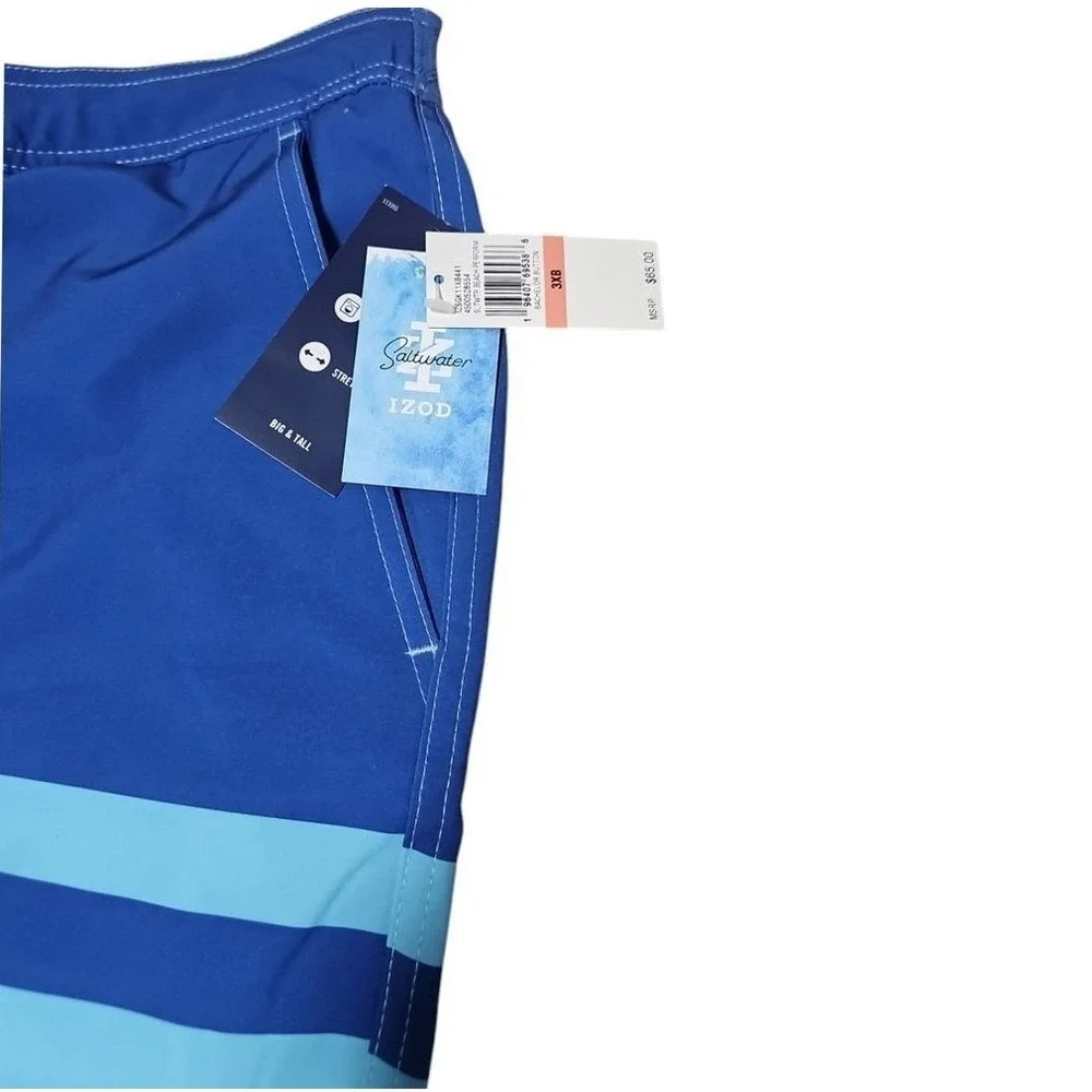 IZOD‎ Saltwater Mens Blue Colorblock Swim Trunks UPF-50 Stretch Shorts 3XB New